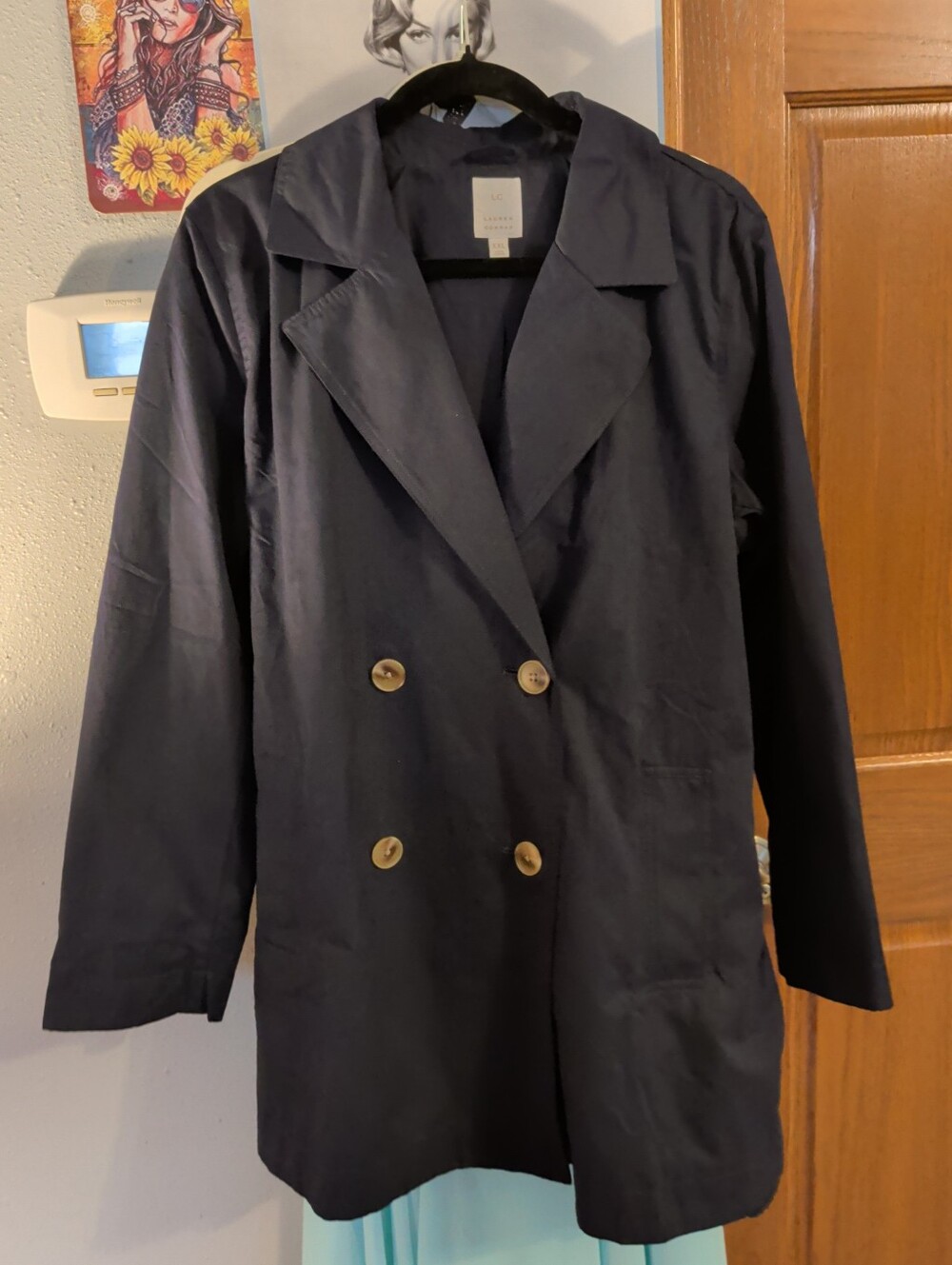 Lauren Conrad Women's Navy Double-Breasted Trench Coat With Belt